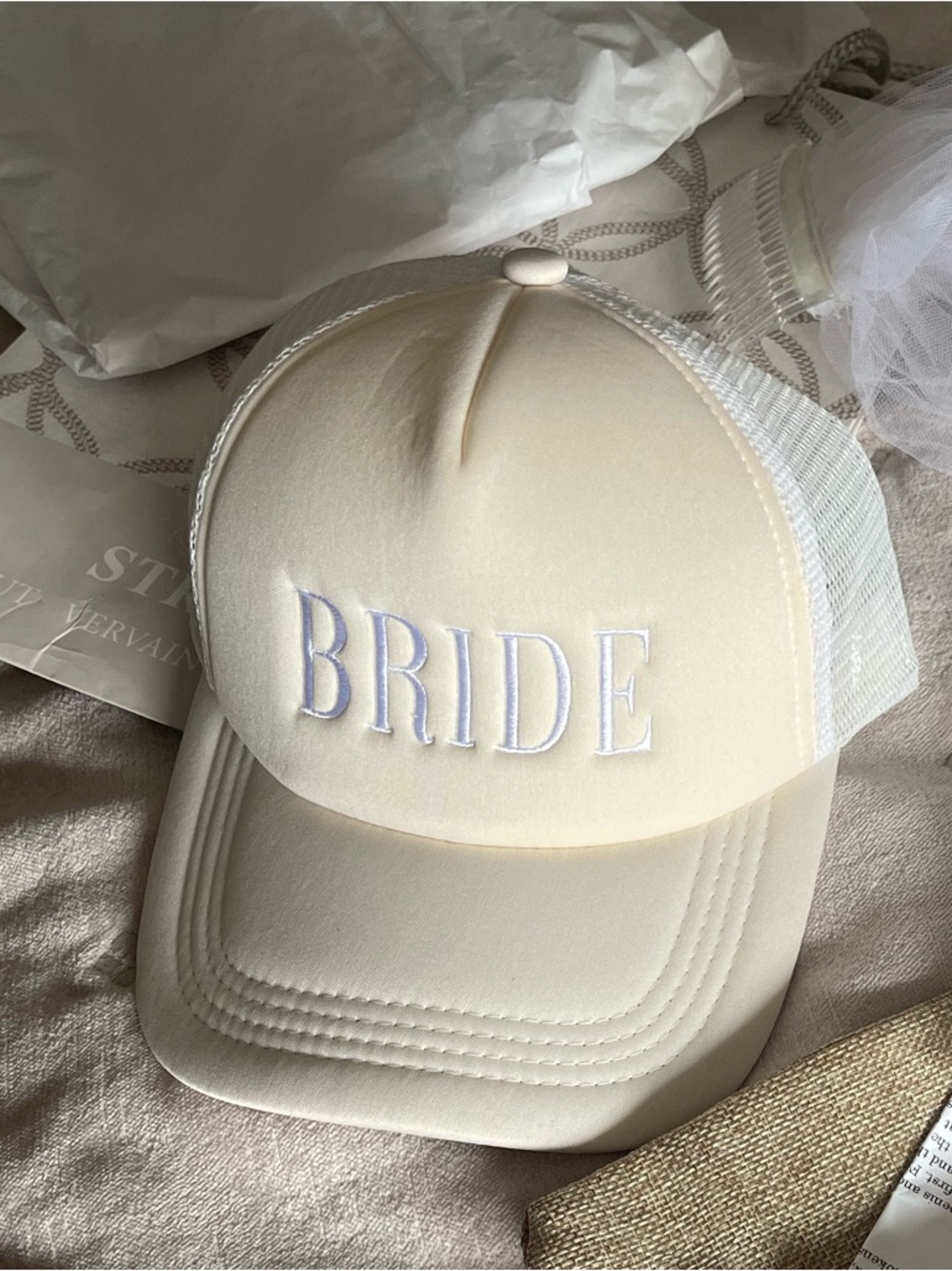 Francesca's Collections Cream BRIDE Baseball Cap with Veil